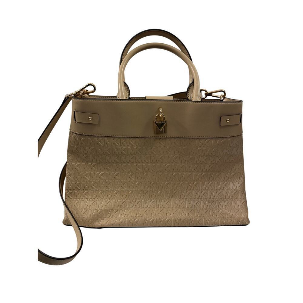 Michael Kors Gramercy Tan Debossed Logo Satchel Handbag Purse GS